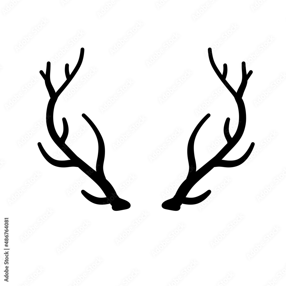 Horn of deer or elk. Hunting trophy. Black and white silhouette of antler. Horn of deer or elk. Hunting trophy. Black and white silhouette of antler.