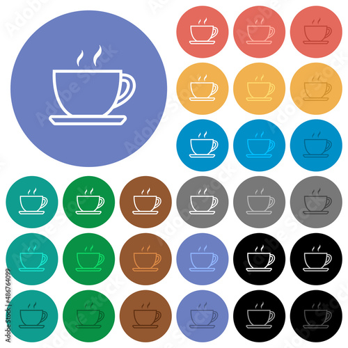 Cup of coffee outline round flat multi colored icons