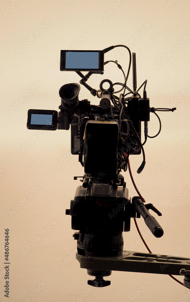 Recording video at studio. Camera records or filming for professional bloggers. Behind the scenes of filming video production. film crew on the set in film studio. Backstage video production recording