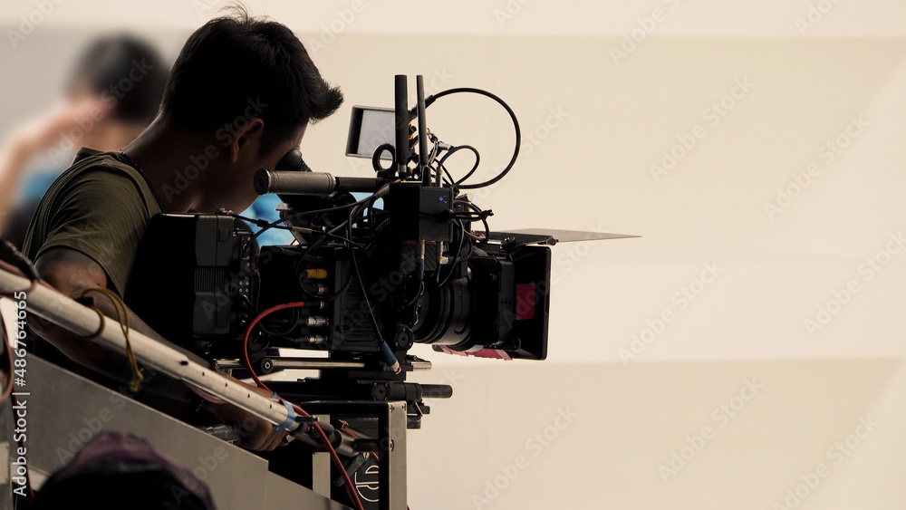 Recording video at studio. Camera records or filming for professional