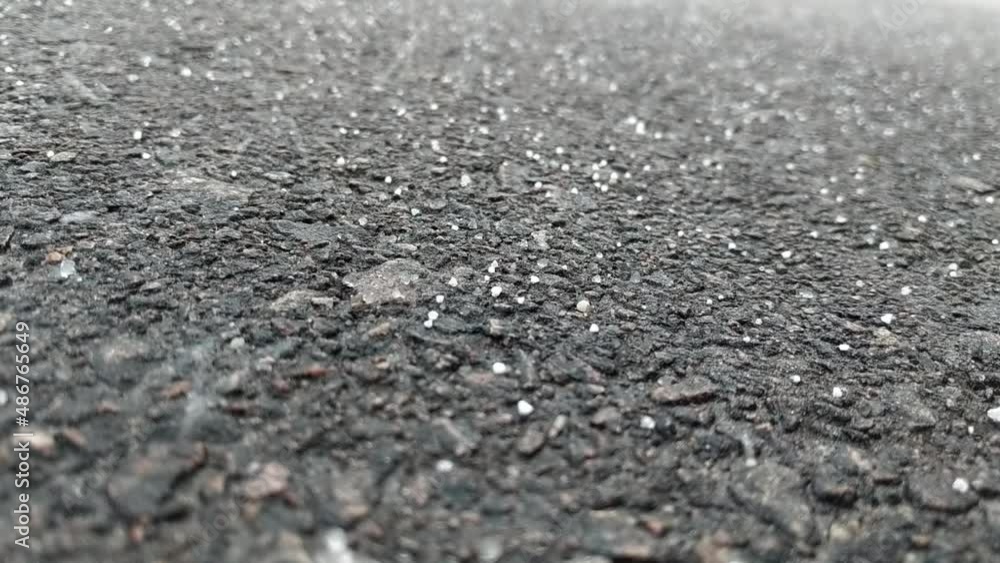 Snow Hail On The Asphalt Snow Hail On The Asphalt
