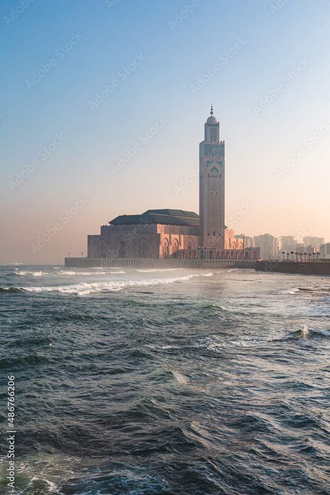 View of Hassan II mosque and the ocean
