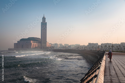 Fotografie View of Hassan II mosque and the ocean - Casablanca, Morocco