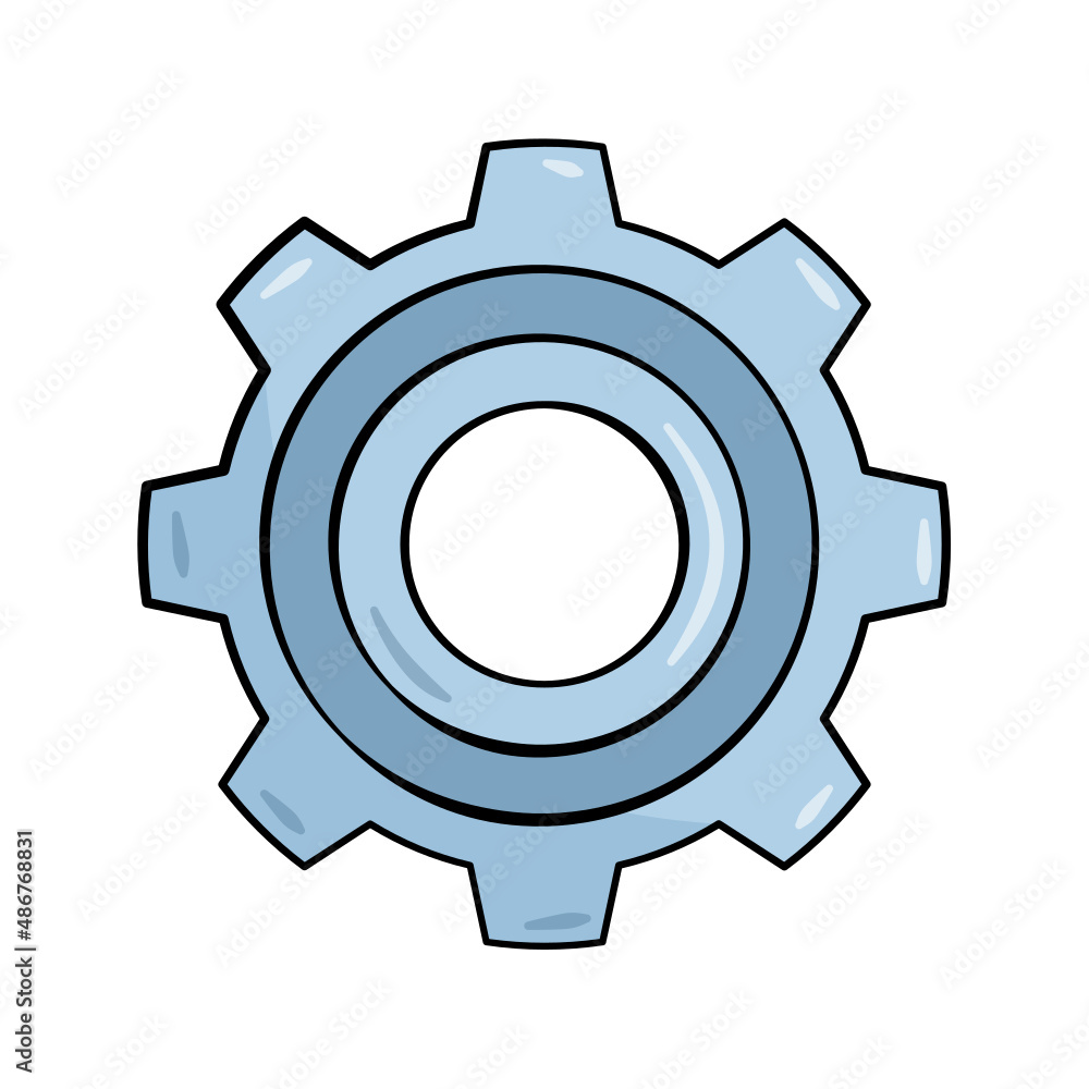 Blue cogwheel. Cartoon. Cartoon. Vector illustration