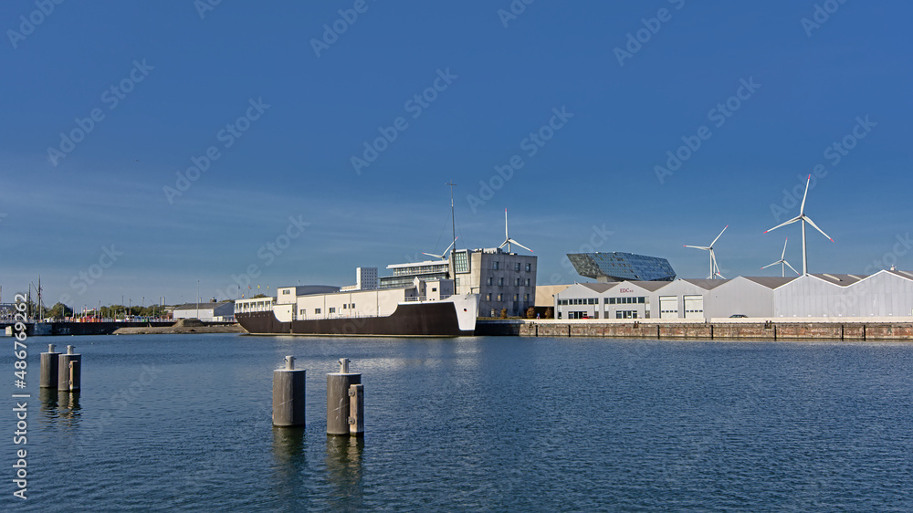 Ship in a dock in the harbour of Antwerp, Belgium