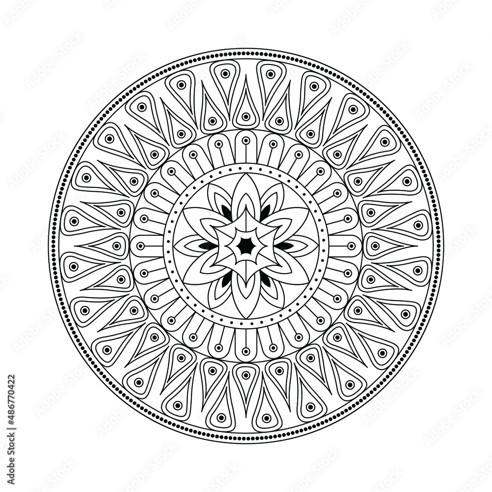 Mandala with vector in illustration hand drawn elements in the Arabic, Indian, turkish, pakistan, ottoman, tribal motifs. Image for adult coloring books,
