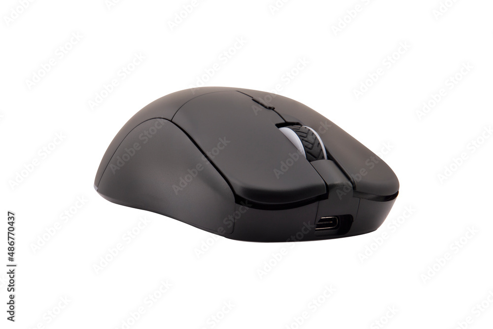 Black gaming wireless laser computer mouse isolated on white background Black gaming wireless laser computer mouse isolated on white background