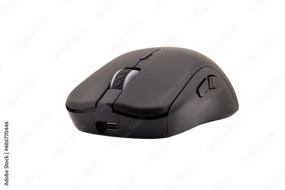 Black gaming wireless laser computer mouse isolated on white background Black gaming wireless laser computer mouse isolated on white background