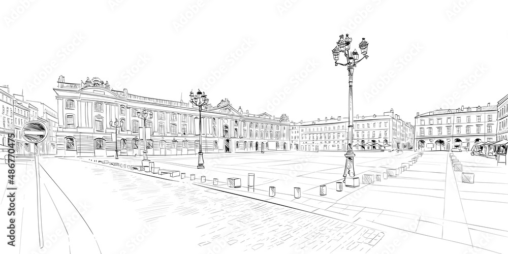 Toulouse, France. Hand drawn sketch. Vector illustration.