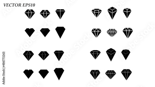 Diamond silhouette set icons, flat desing element, brilliant logo, vector EPS10. Illustration, isolated on white.