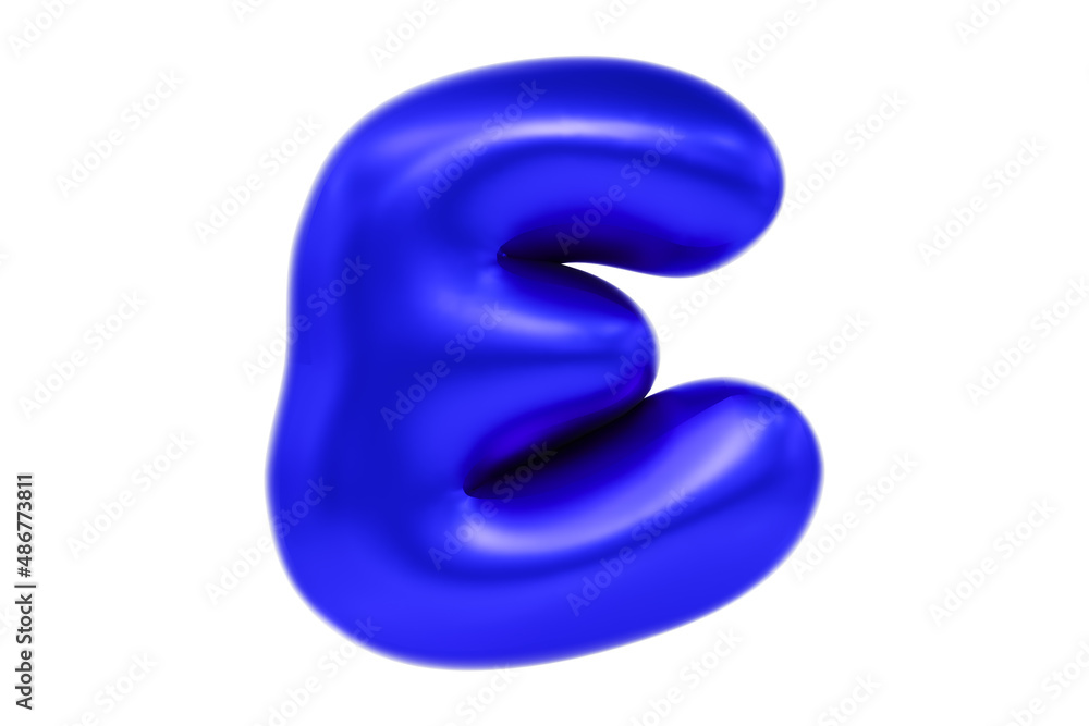 Funny 3D font letter E made of blue balloon, cartoon font, Premium 3d illustration Funny 3D font letter E made of blue balloon, cartoon font, Premium 3d illustration
