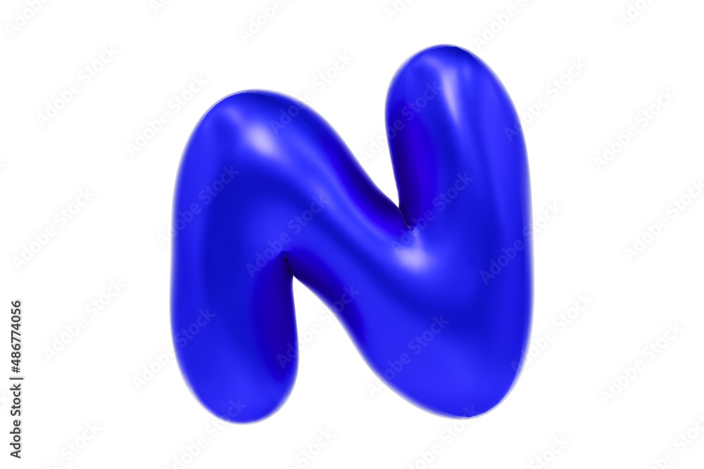 Funny 3D font letter N made of blue balloon, cartoon font, Premium 3d illustration
