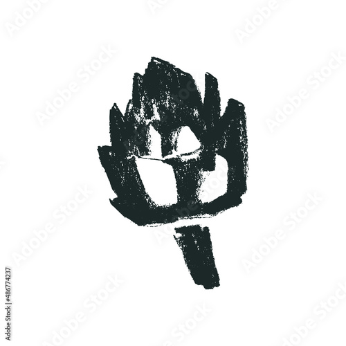 Vector thistle symbol. Hand drawn globe artichoke icon, Artichokes illustration. European vegetarian restaurant logo. Floral sign. Vegetable drawing for organic food badge. Home cooking courses emblem