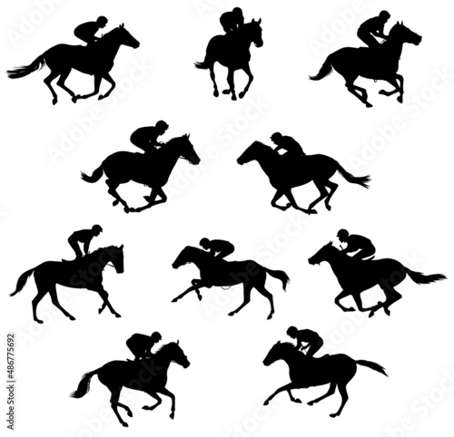 Fototapet 10 racing horses and jockeys silhouettes - vector