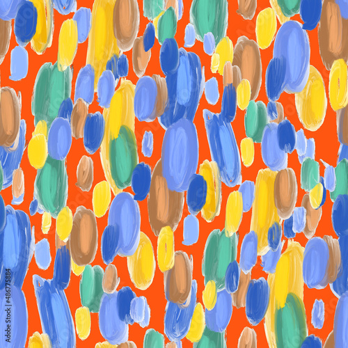 Creative seamless pattern with beautiful bright abstract elements. Colorful texture for any kind of a design. Graphic abstract background. Contemporary art. Trendy modern style. Oil paint effect. 