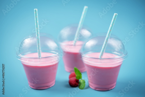Pink milkshake in glass