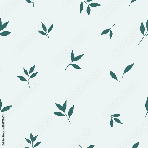 Abstract floral hand drawn seamless pattern. Hand drawn blue leaf background
