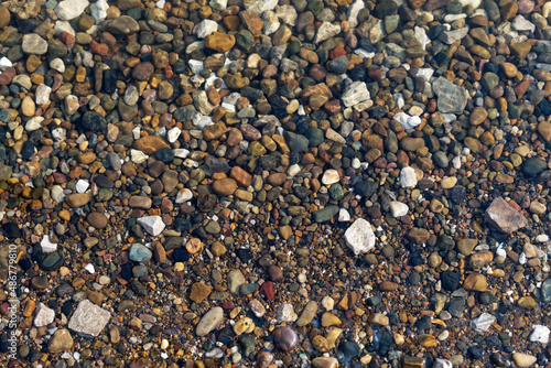 River motley pebbles under a layer of water.