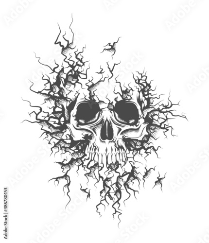 Cracked Surface Human Skull Tattoo