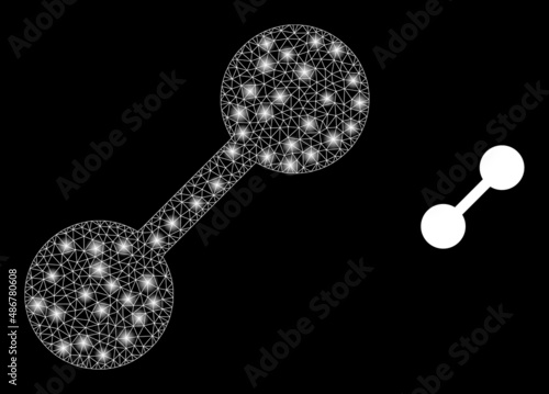 Relation icon and constellation mesh relation model with illuminated light spots. Illuminated constellation is created from relation vector icon and triangulated mesh. Glowing frame relation,