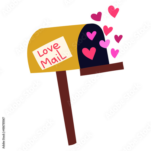 Mail box with fluing hearts. Romantic design. Flat icon. Vector illustration