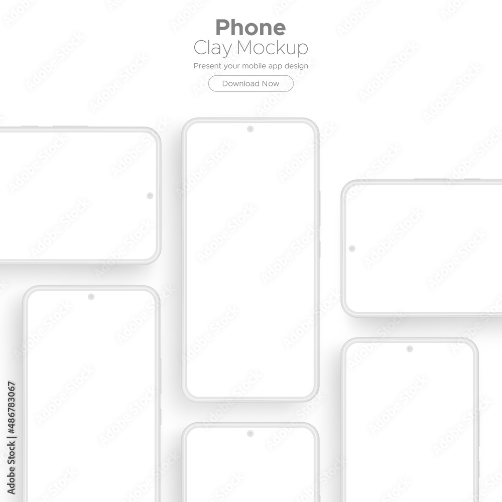 Clay Smartphones With White Screens Mockups for Apps Design. Vector Illustration Clay Smartphones With White Screens Mockups for Apps Design. Vector Illustration