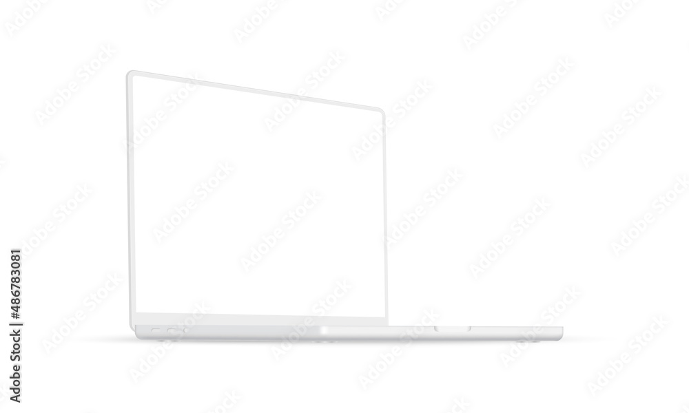 Modern Clay Laptop Mockup with Blank Screen, Side Perspective View, Isolated on White Background. Vector Illustration Modern Clay Laptop Mockup with Blank Screen, Side Perspective View, Isolated on White Background. Vector Illustration