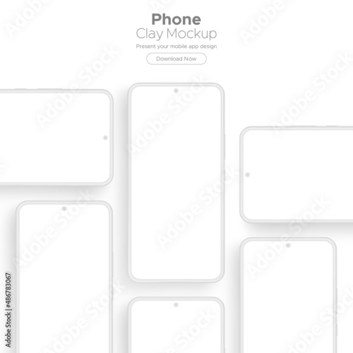 Clay Smartphones With White Screens Mockups for Apps Design. Vector Illustration