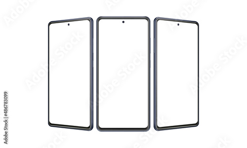 Modern Frameless Smartphone Mockup with Front and Side View, Isolated on White Background. Vector Illustration