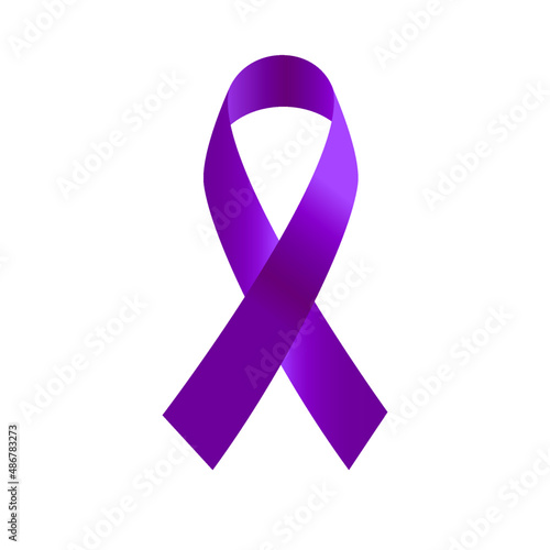 Purple awareness ribbon isolated on white background. Realistic pancreatic awareness ribbon.