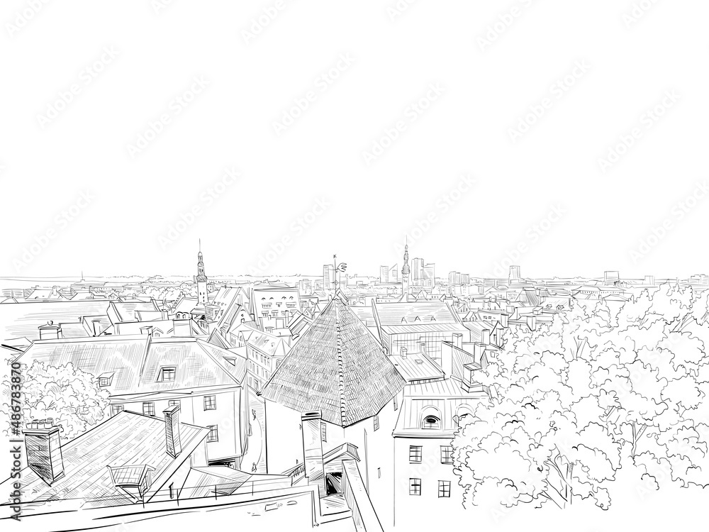 Tallinn, Estonia. City panorama. Urban sketch. Hand drawn vector illustration Tallinn, Estonia. City panorama. Urban sketch. Hand drawn vector illustration