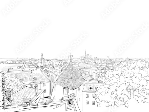 Tallinn, Estonia. City ​panorama. Urban sketch. Hand drawn vector illustration