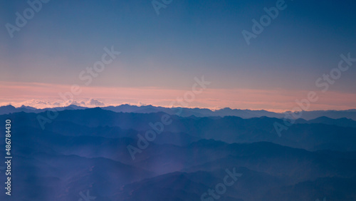 Aerial view of the clouds and mountains of Taiwan. Wonderful mountain from above