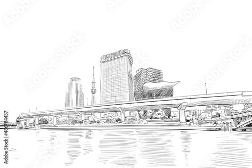 Tokyo, Japan. Hand drawn sketch.  Vector illustration.