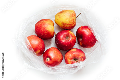 apple fruits in package isolated on white background.