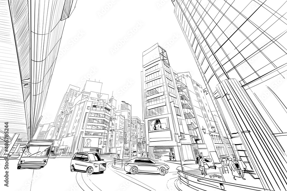  Tokyo, Japan. Hand drawn sketch. Vector illustration.