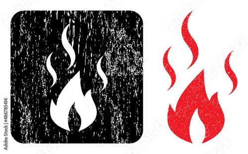Vector fire smoke hole icon. Grunge fire smoke imprint, done with icon and rounded square. Rounded square stamp seal contain fire smoke hole inside. Vector fire smoke grunge images.