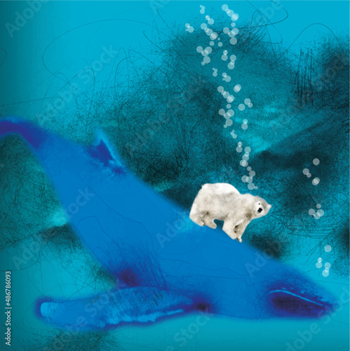 Wal, Eisbär unter Wasser, Illustration