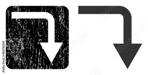 Vector turn down carved icon. Grunge turn down seal stamp, done from icon and rounded square. Rounded square stamp seal contain turn down hole inside. Vector turn down grunge images.