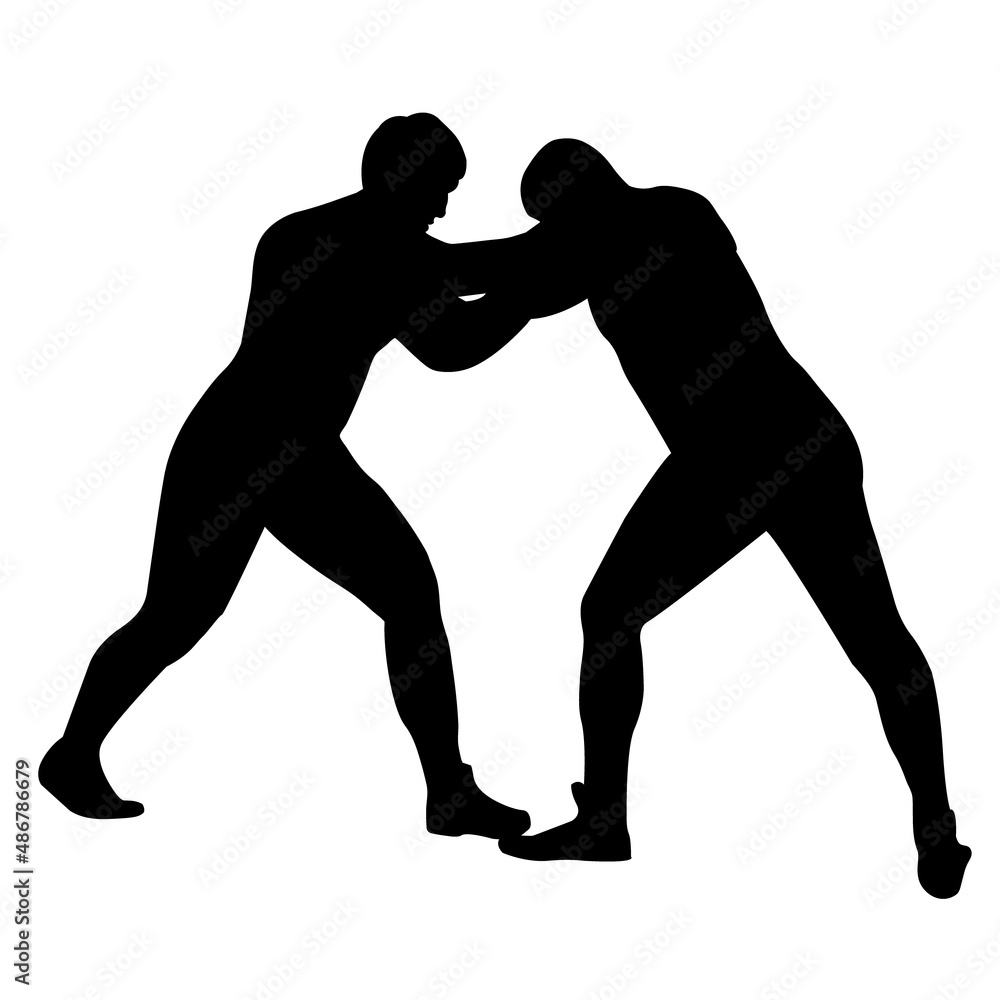 Outline silhouette of a wrestler athlete in wrestling. Greco Roman ...