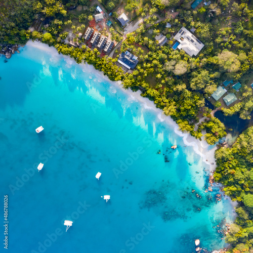 Aerial view of Anse Lazio beach, Praslin, Seychelles