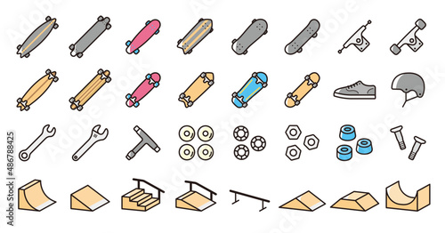 Skateboarding icon set