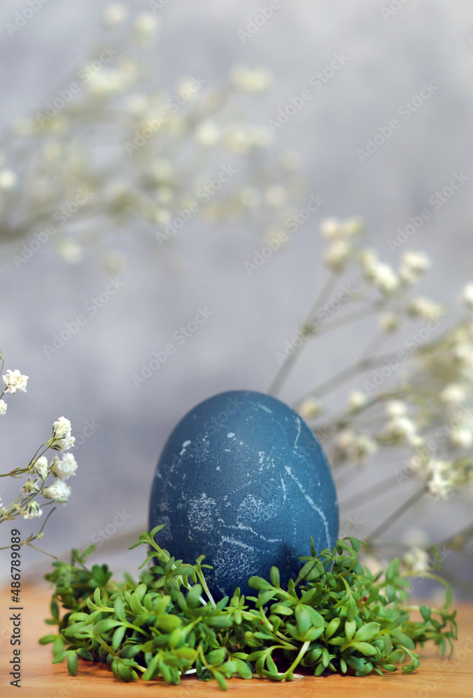 Blue Easter egg painted with red kale Blue Easter egg painted with red kale