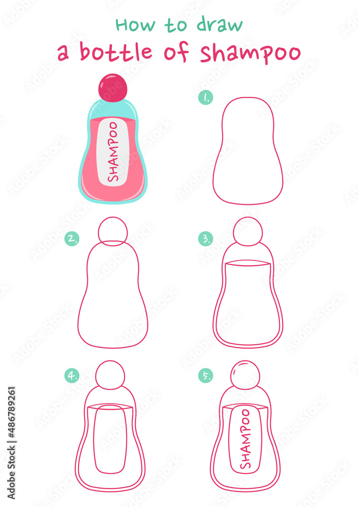 How to draw bottle of shampoo vector illustration. Draw a shampoo bottle  step by step. Cute and easy drawing guide. Stock Vector | Adobe Stock