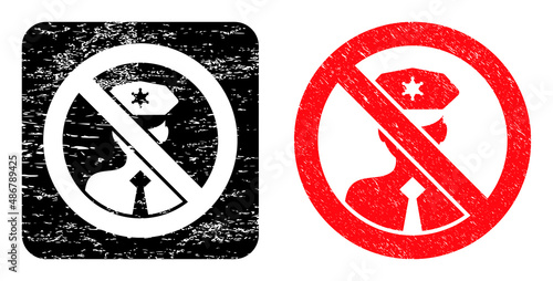 Vector stop policeman stencil icon. Grunge stop policeman stamp, done with icon and rounded square. Rounded square stamp seal contain stop policeman cut out shape inside.