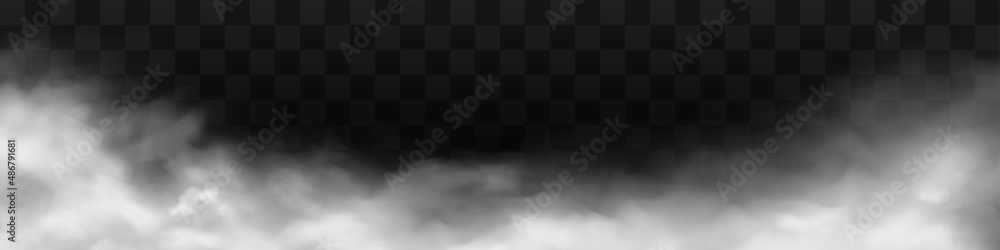 Fog or smoke isolated transparent special effect. White vector cloudiness, mist or smog background. Vector illustration PNG - obrazy, fototapety, plakaty 