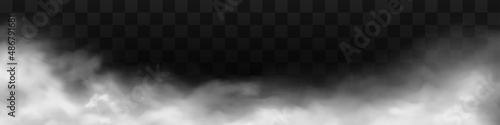 Fog or smoke isolated transparent special effect. White vector cloudiness, mist or smog background. Vector illustration PNG photo