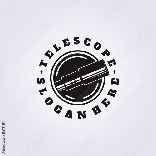 silhouette Telescope logo in circle badge, vector illustration design