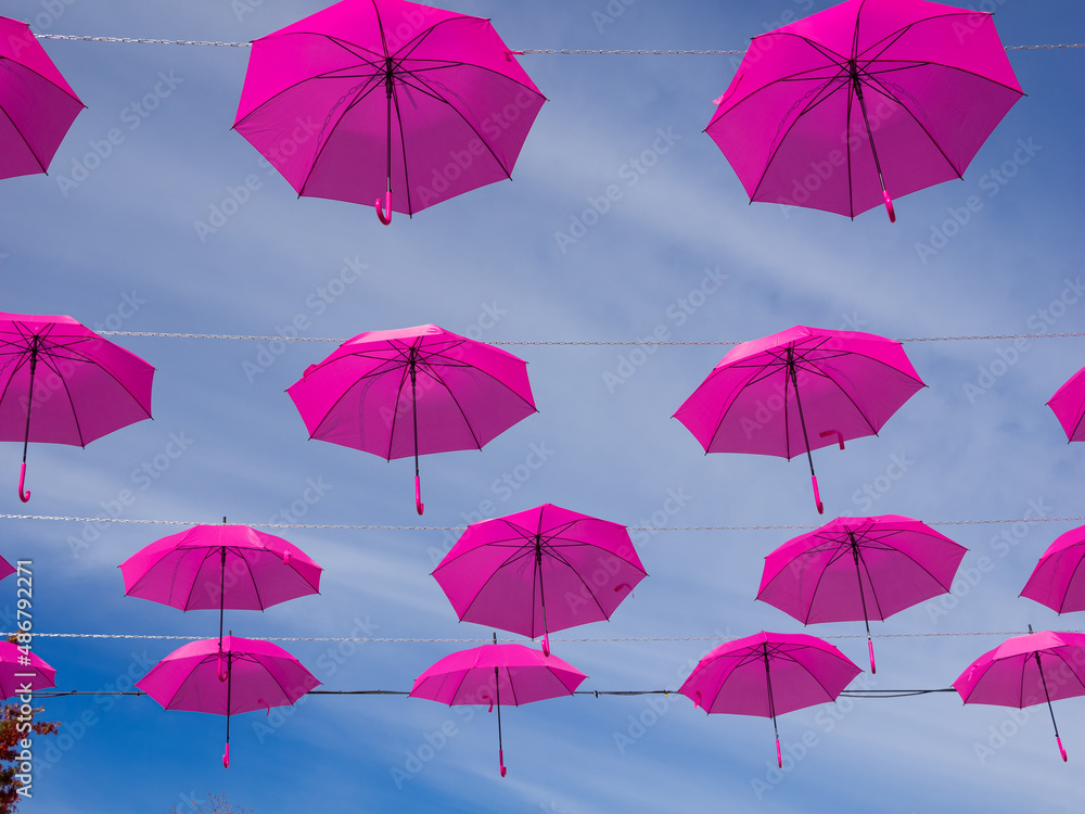 Pink umbrellas to support Breast Cancer Awareness