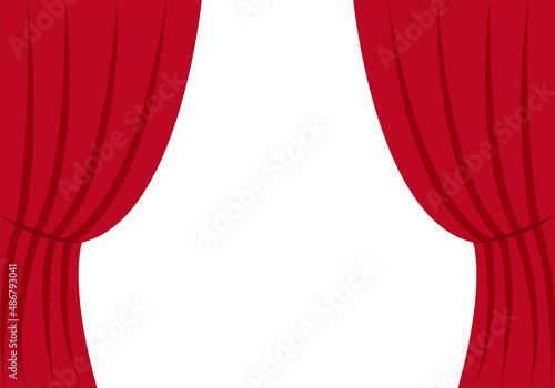 Cortina roja de teatro en fondo blanco.